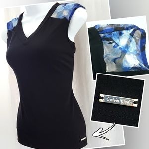 CALVIN KLEIN Sleeveless Floral Mesh Shoulder Top